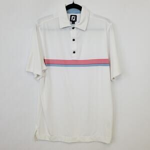 Footjoy Polo‎ Shirt Mens Small Short Sleeve White Red Striped Performance